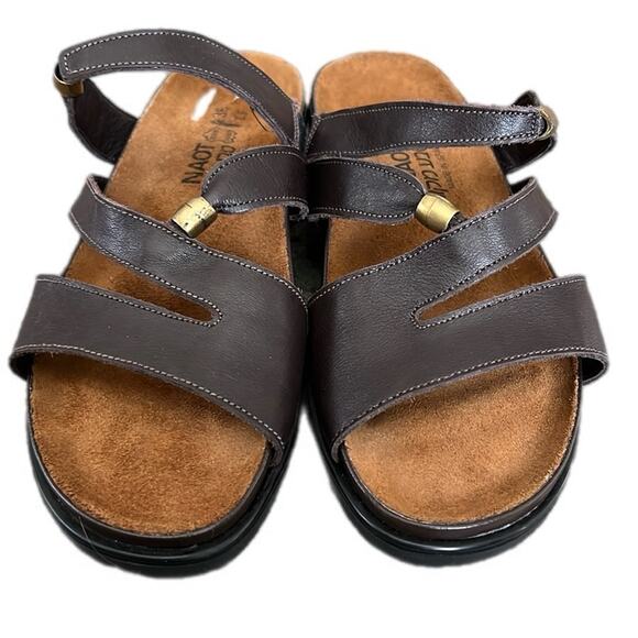 Naot Brown Leather Sandals 5 36 Flats Slides Shoes Israel - Picture 3 of 11